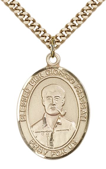 14KT GOLD FILLED BLESSED PIER GIORGIO FRASSATI PENDANT WITH CHAIN - 1" x 3/4"