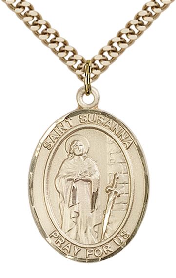 14KT GOLD FILLED ST SUSANNA PENDANT WITH CHAIN - 1" x 3/4"