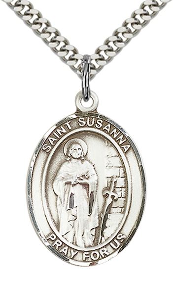 STERLING SILVER ST SUSANNA PENDANT WITH CHAIN - 1" x 3/4"