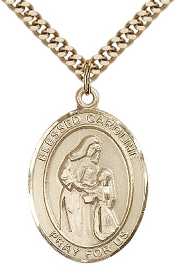 14KT GOLD FILLED BLESSED CAROLINE GERHARDINGER PENDANT WITH CHAIN - 1" x 3/4"