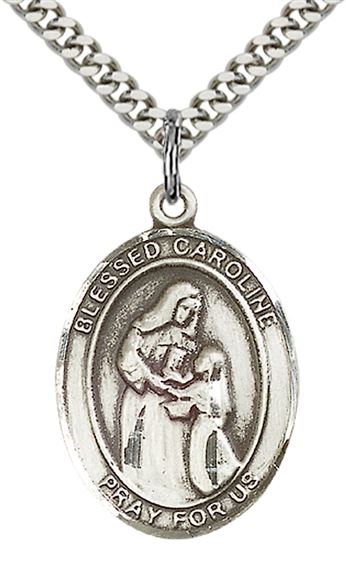 STERLING SILVER BLESSED CAROLINE GERHARDINGER PENDANT WITH CHAIN - 1" x 3/4"