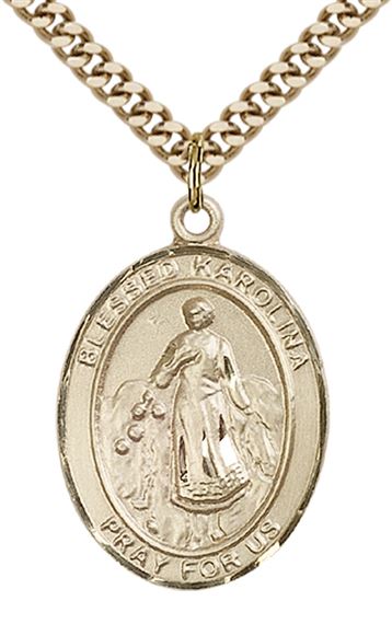14KT GOLD FILLED BLESSED KAROLINA KOZKOWNA PENDANT WITH CHAIN - 1" x 3/4"