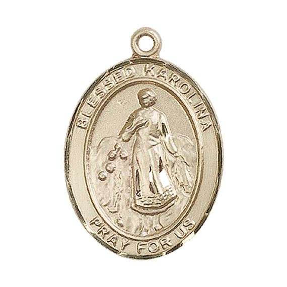 14KT GOLD BLESSED KAROLINA KOZKOWNA MEDAL - 1" x 3/4"