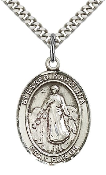STERLING SILVER BLESSED KAROLINA KOZKOWNA PENDANT WITH CHAIN - 1" x 3/4"