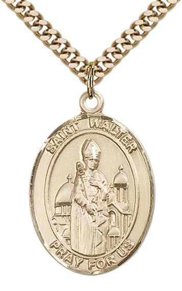 14KT GOLD FILLED ST WALTER OF PONTNOISE PENDANT WITH CHAIN - 1" x 3/4"