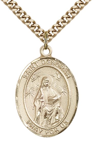 14KT GOLD FILLED ST DEBORAH PENDANT WITH CHAIN - 1" x 3/4"