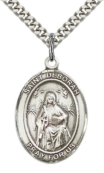 STERLING SILVER ST DEBORAH PENDANT WITH CHAIN - 1" x 3/4"