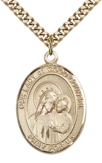 14KT GOLD FILLED OUR LADY OF GOOD COUNSEL PENDANT WITH CHAIN - 1" x 3/4"