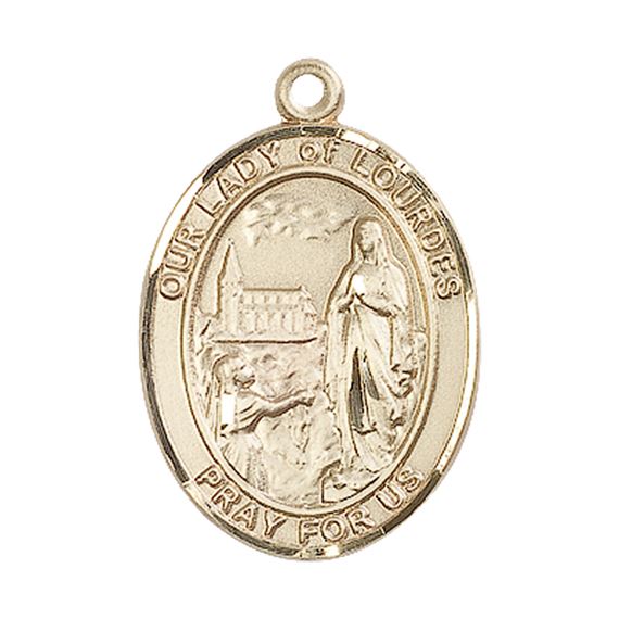 14KT GOLD OUR LADY OF LOURDES MEDAL - 1" x 3/4"