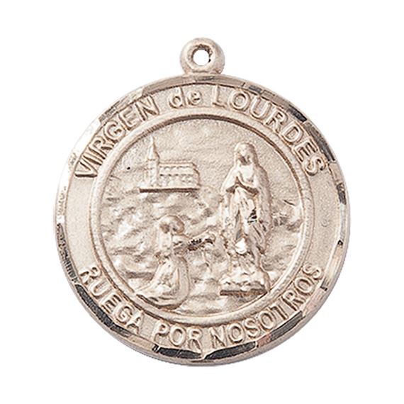 14KT GOLD VIRGEN DE LOURDES MEDAL - 1" x 7/8"