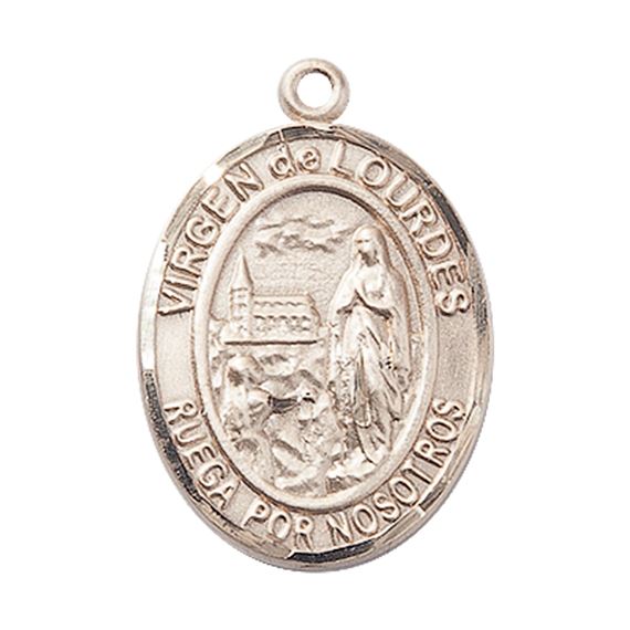14KT GOLD VIRGEN DEL LOURDES MEDAL - 1" x 3/4"