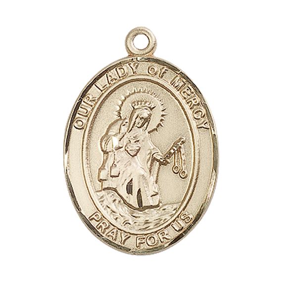 14KT GOLD OUR LADY OF MERCY MEDAL - 1" x 3/4"