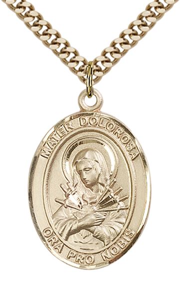 14KT GOLD FILLED MATER DOLOROSA PENDANT WITH CHAIN - 1" x 3/4"