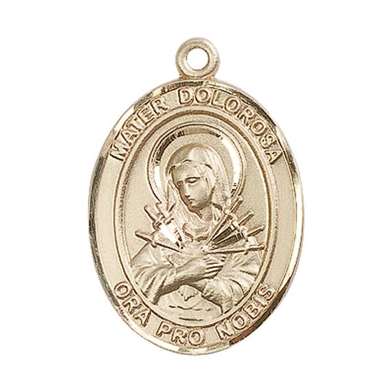 14KT GOLD MATER DOLOROSA MEDAL - 1" x 3/4"