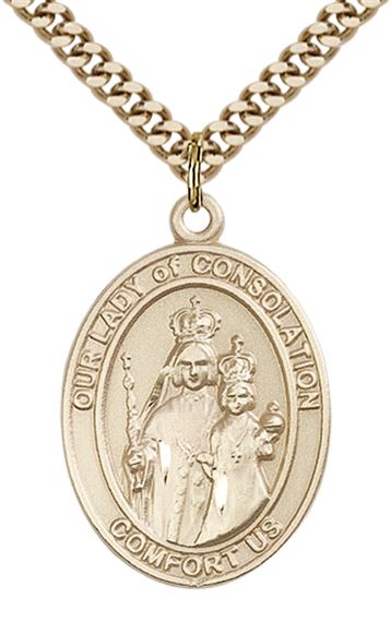 14KT GOLD FILLED OUR LADY OF CONSOLATION PENDANT WITH CHAIN - 1" x 3/4"