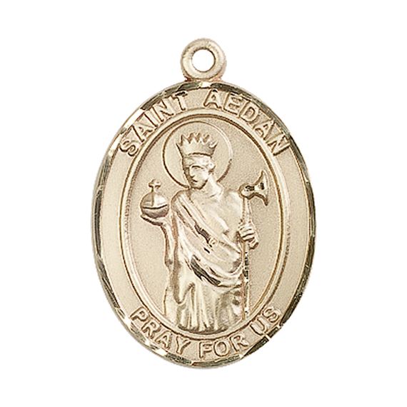 14KT GOLD ST AEDAN OF FERNS MEDAL - 1" x 3/4"