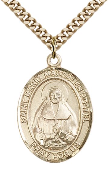 14KT GOLD FILLED MARIE MAGDALEN POSTEL PENDANT WITH CHAIN - 1" x 3/4"