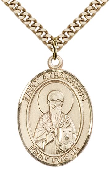 14KT GOLD FILLED ST ATHANASIUS PENDANT WITH CHAIN - 1" x 3/4"