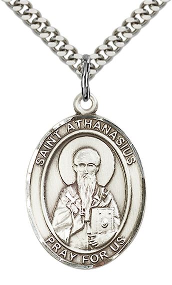 STERLING SILVER ST ATHANASIUS PENDANT WITH CHAIN - 1" x 3/4"