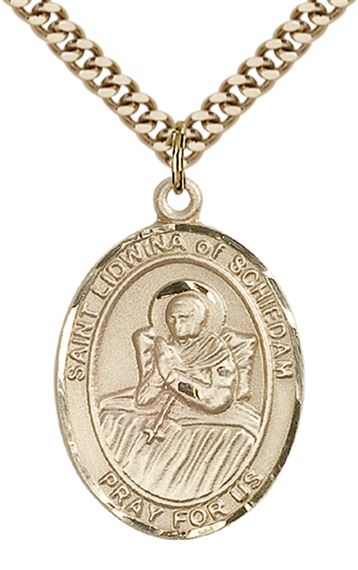 14KT GOLD FILLED ST LIDWINA OF SCHIEDAM PENDANT WITH CHAIN - 1" x 3/4"