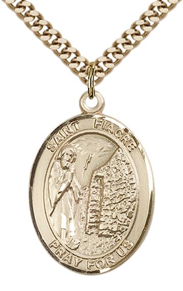 14KT GOLD FILLED ST FIACRE PENDANT WITH CHAIN - 1" x 3/4"