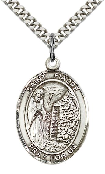 STERLING SILVER ST FIACRE PENDANT WITH CHAIN - 1" x 3/4"