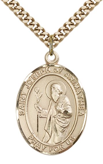 14KT GOLD FILLED ST JOSEPH OF ARIMATHEA PENDANT WITH CHAIN - 1" x 3/4"