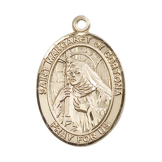 14KT GOLD ST MARGARET OF CORTONA MEDAL - 1" x 3/4"