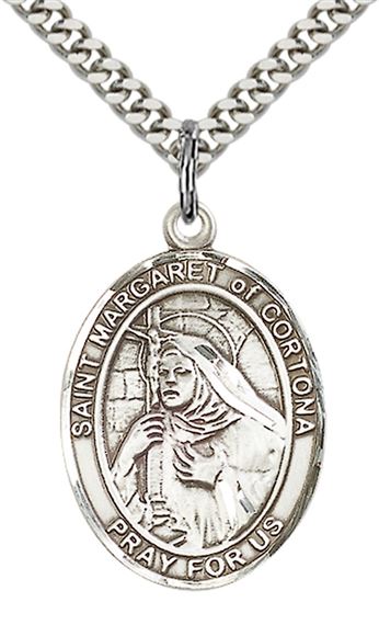 STERLING SILVER ST MARGARET OF CORTONA PENDANT WITH CHAIN - 1" x 3/4"