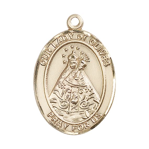 14KT GOLD OUR LADY OF OLIVES MEDAL - 1" x 3/4"