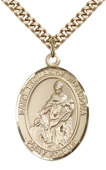 14KT GOLD FILLED ST THOMAS OF VILLANOVA PENDANT WITH CHAIN - 1" x 3/4"