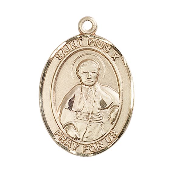 14KT GOLD ST PIUS X MEDAL - 1" x 3/4"