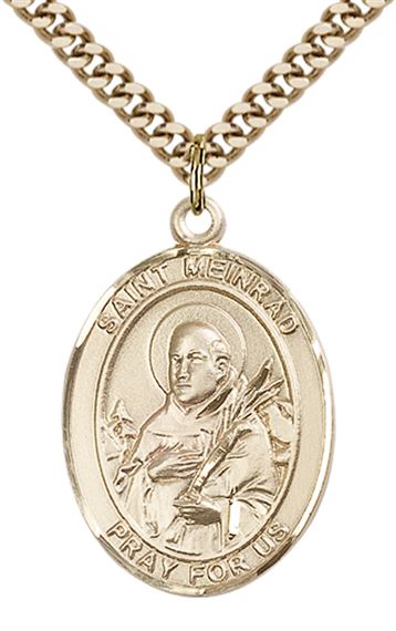 14KT GOLD FILLED ST MEINRAD OF EINSIDELN PENDANT WITH CHAIN - 1" x 3/4"