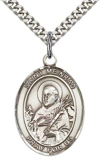 STERLING SILVER ST MEINRAD OF EINSIDELN PENDANT WITH CHAIN - 1" x 3/4"