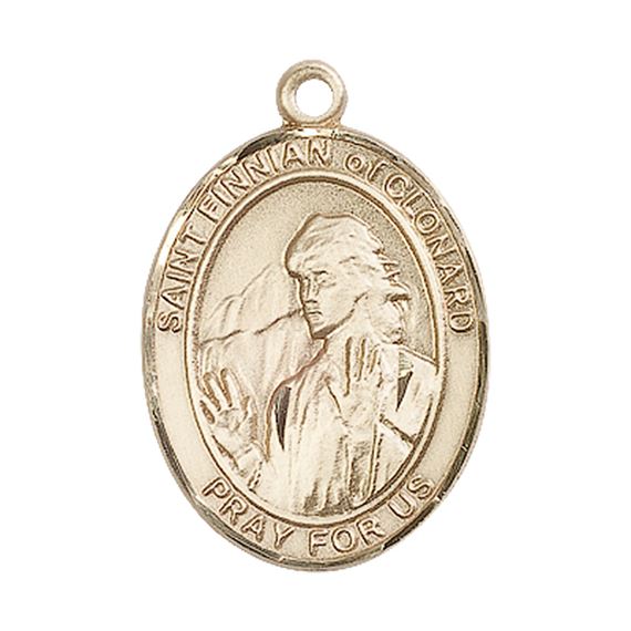 14KT GOLD ST FINNIAN OF CLONARD MEDAL - 1" x 3/4"