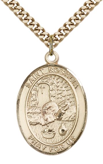 14KT GOLD FILLED ST ROSALIA PENDANT WITH CHAIN - 1" x 3/4"