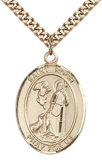 14KT GOLD FILLED ST ROCH PENDANT WITH CHAIN - 1" x 3/4"