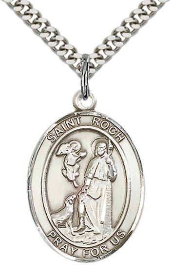 STERLING SILVER ST ROCH PENDANT WITH CHAIN - 1" x 3/4"