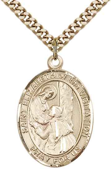 14KT GOLD FILLED ST ELIZABETH OF THE VISITATION PENDANT WITH CHAIN - 1" x 3/4"