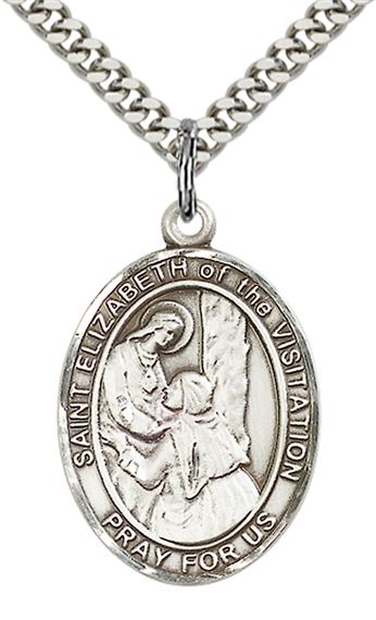 STERLING SILVER ST ELIZABETH OF THE VISITATION PENDANT WITH CHAIN - 1" x 3/4"
