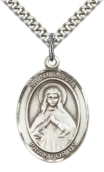 STERLING SILVER ST OLIVIA PENDANT WITH CHAIN - 1" x 3/4"