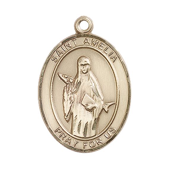 14KT GOLD ST AMELIA MEDAL - 1" x 3/4"