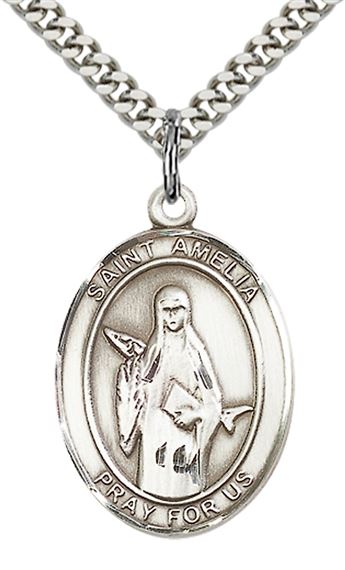 STERLING SILVER ST AMELIA PENDANT WITH CHAIN - 1" x 3/4"