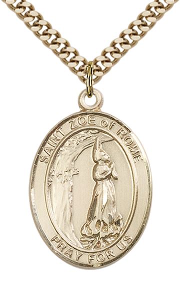 14KT GOLD FILLED ST ZOE OF ROME PENDANT WITH CHAIN - 1" x 3/4"