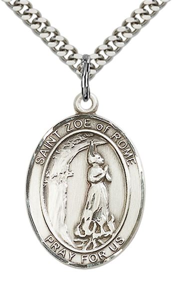 STERLING SILVER ST ZOE OF ROME PENDANT WITH CHAIN - 1" x 3/4"