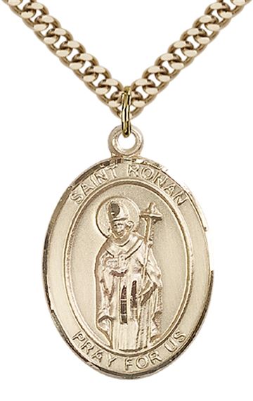 14KT GOLD FILLED ST RONAN PENDANT WITH CHAIN - 1" x 3/4"