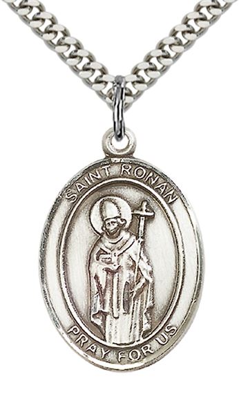 STERLING SILVER ST RONAN PENDANT WITH CHAIN - 1" x 3/4"