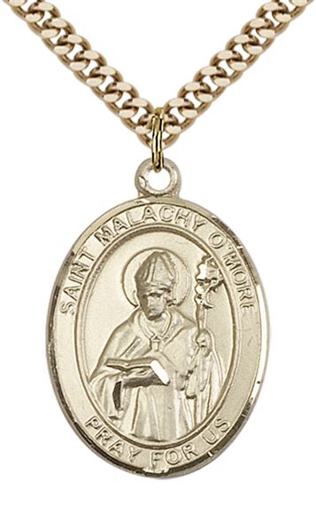 14KT GOLD FILLED ST MALACHY O'MORE PENDANT WITH CHAIN - 1" x 3/4"