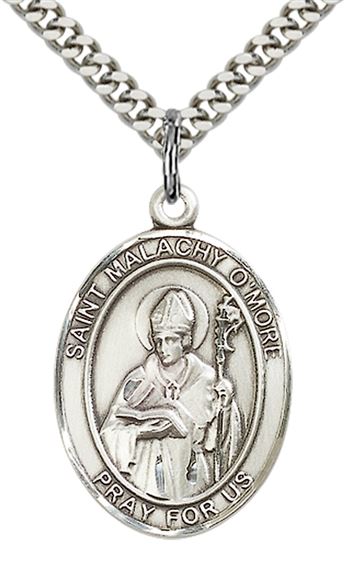 STERLING SILVER ST MALACHY O'MORE PENDANT WITH CHAIN - 1" x 3/4"