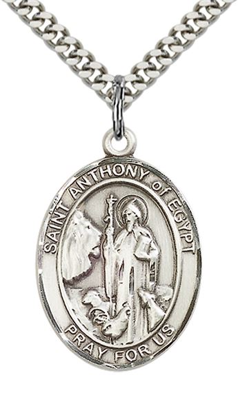 STERLING SILVER ST ANTHONY OF EGYPT PENDANT WITH CHAIN - 1" x 3/4"
